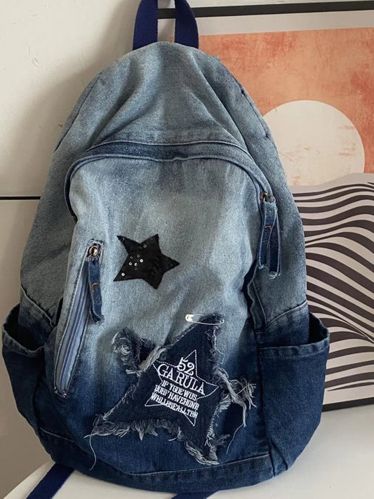 Vintage Grunge Denim Backpacks Women Patchwork Large Y2k Mochila School Bag Ladies Harajuku Backpack Aesthetic - EUFASHIONBAGS