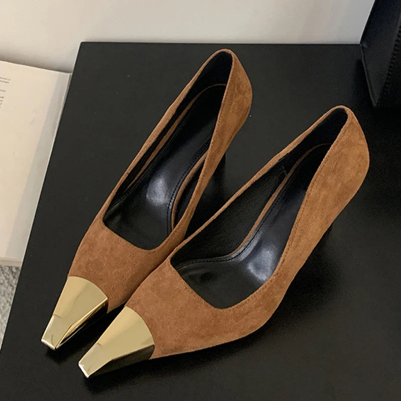 2025 New Spring Pumps Women Office Shoes Fashion Sexy Metal Pointed Toe Shallow Slingback High Heels Stilettos Mujer - EUFASHIONBAGS