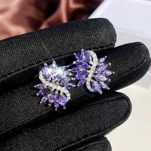 Marquise Purple CZ Stud Earrings Bling Bling Accessories for Women Wedding Elegant Lady Earrings Luxury Jewelry