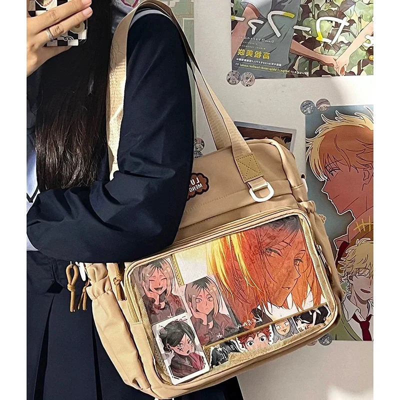 Harajuku Women Ita Bags Fashion DIY Anime Badge E Girl Backpacks Casual Nylon Large Commute Mochilas Para Mujer