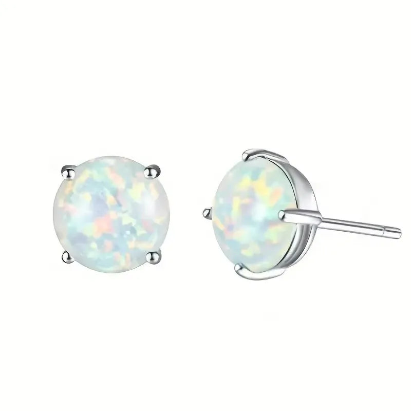 Colorful Shiny Stud Earrings with Imitation Opal for Women Simple Stylish Engagement Party Jewelry Charms Ear Accessories - EUFASHIONBAGS