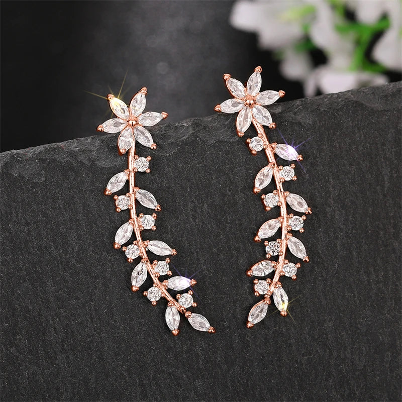 Aesthetic Flower Stud Earrings Climb Ear Earrings Exquisite Women's Ear Accessories with Dazzling CZ New Fashion Jewelry - EUFASHIONBAGS