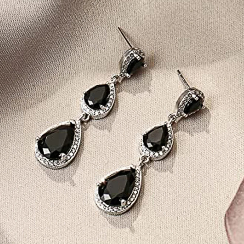 Black/Blue Pear Cubic Zirconia Long Hanging Earrings for Women Temperament Lady's Ear Accessories New Trendy Jewelry Bulk - EUFASHIONBAGS