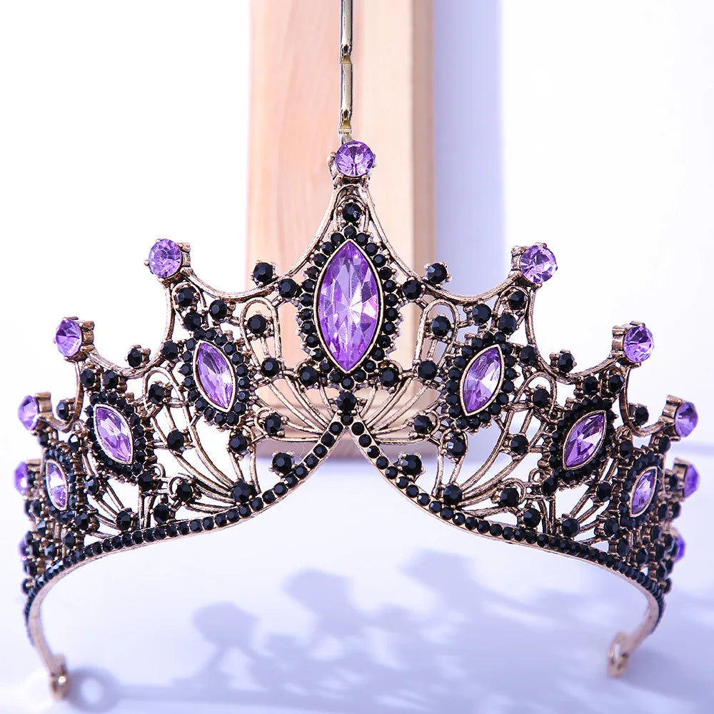 Baroque Luxury Bling Purple Crystal Bridal Tiaras Witch Crowns Women Rhinestone Pageant Diadem Wedding Costume Hair Accessories