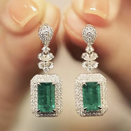 Green Cubic Zircon Hanging Earrings for Women Aesthetic Wedding Engagement Party Female Earrings Fashion Jewelry - EUFASHIONBAGS