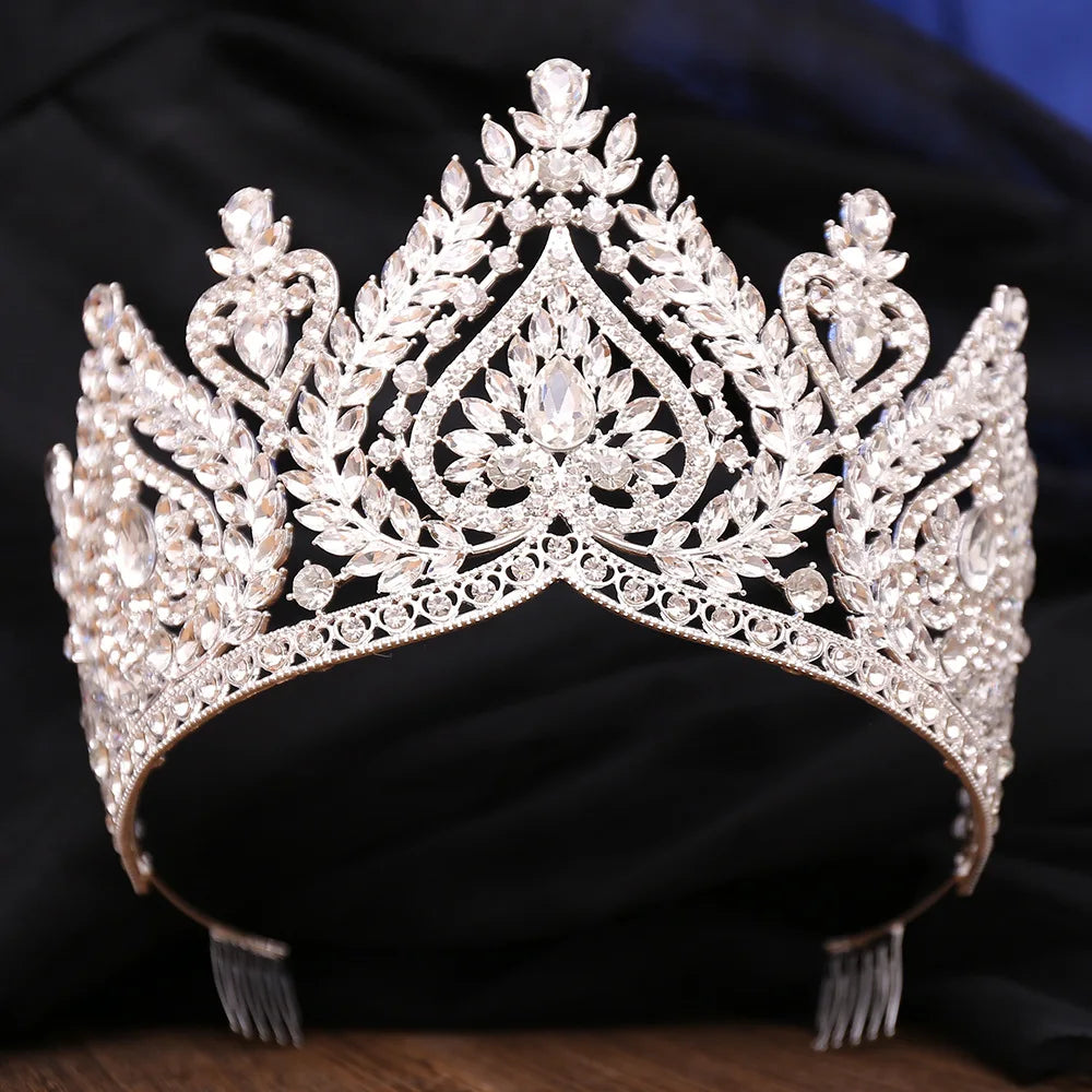 AB Color Crystal Tiaras for Brides Diadem Princess Crown Combs Headwear Wedding Dress Hair Jewelry Pageant Headdress - EUFASHIONBAGS