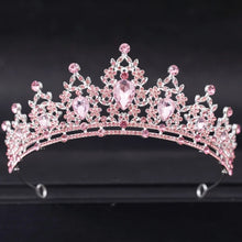 Cargar imagen en el visor de la galería, Pink Crystal Tiaras And Crowns For Women Bride Pink Rhinestone Prom Diadem Crown Tiara Bridal Wedding Hair Accessories Jewelry