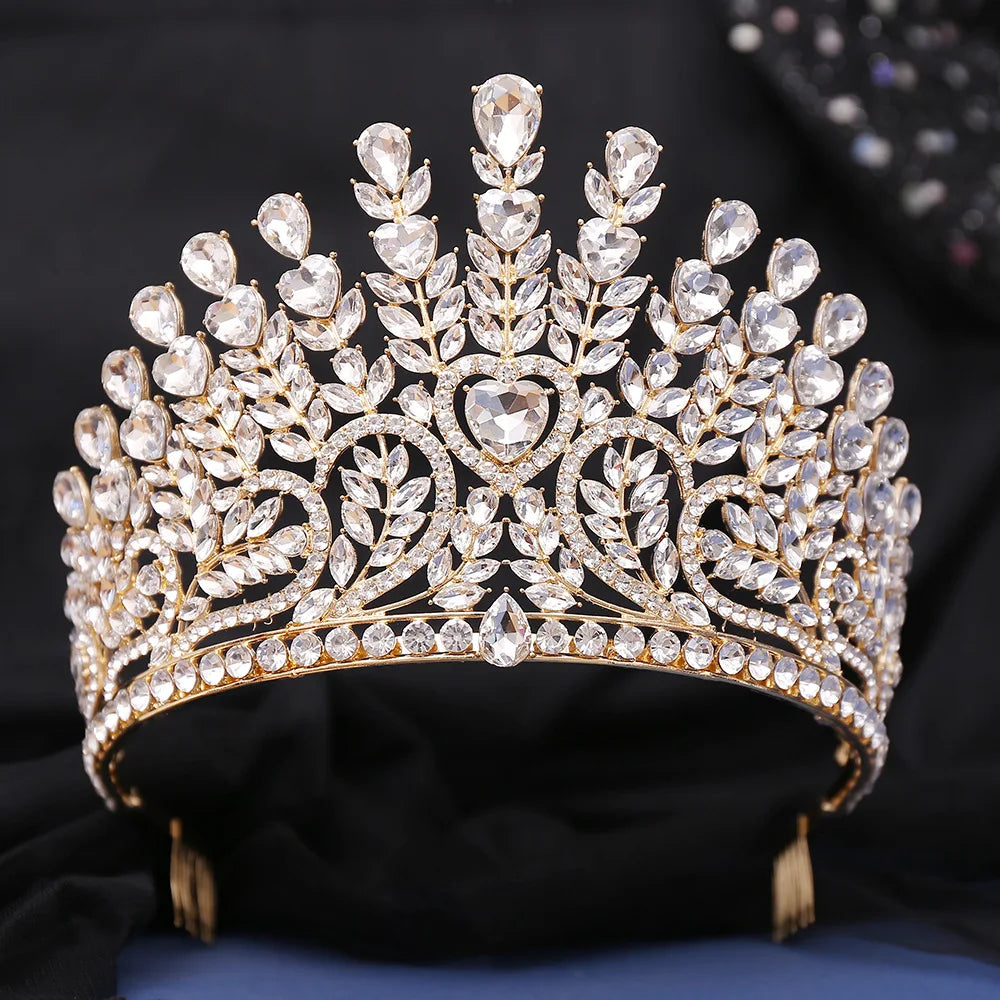 Luxury High Royal Queen AB Color Wedding Crowns Comb Women Purple Crystal Banquet Tiaras Party Costume Hair Jewelry Accessories - EUFASHIONBAGS