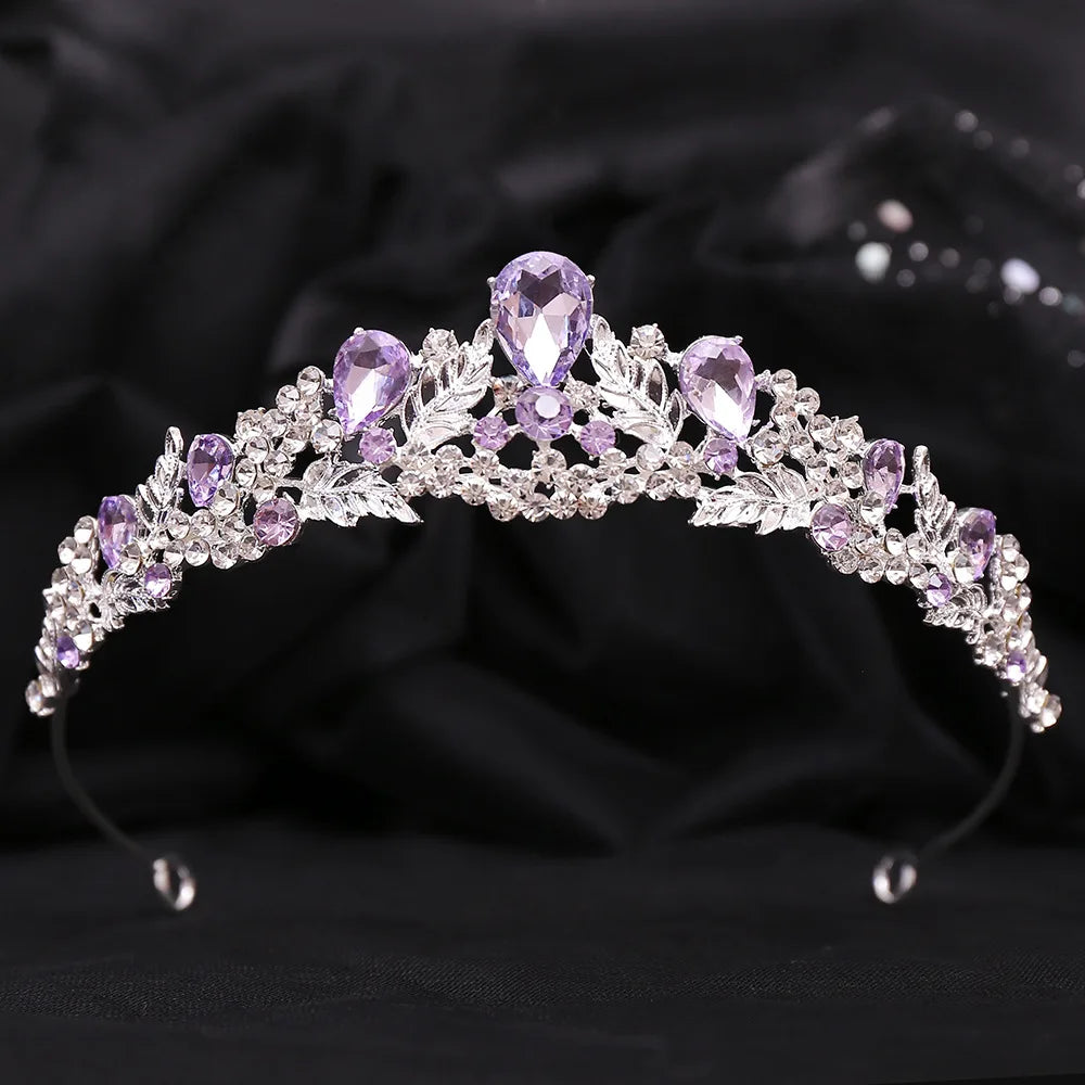 Silver Color Purple Crystal Bridal Tiaras Crowns Luxury Rhinestone Diadem Crown Tiara For Women Bride Wedding Hair Accessories - EUFASHIONBAGS