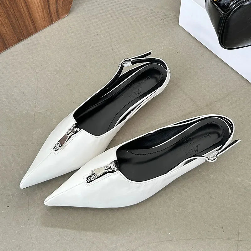 2025 New Designer Low Heel Dress Shoes Women Zip Slingback Sandals Female Comfort Fashion Pointed Toe Pumps Sandalias De Mujer