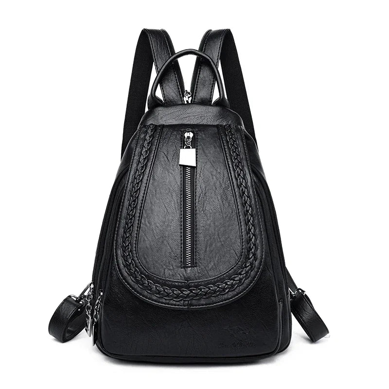 Women Leather Backpacks Zipper Chest Bag Sac a Dos Travel Back Pack Bagpack Mochilas School Bags for Teenage Girls - EUFASHIONBAGS