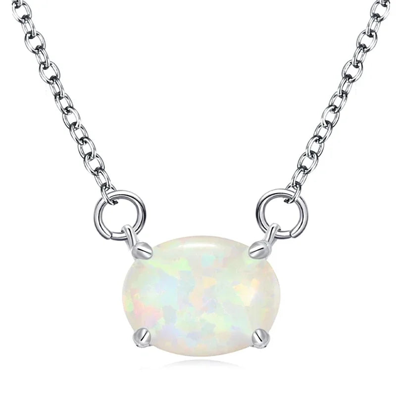 Dainty Imitation Opal Pendant Necklace for Women Shiny Colorful Engagement Jewelry Delicate All-matching Neck Accessories - EUFASHIONBAGS