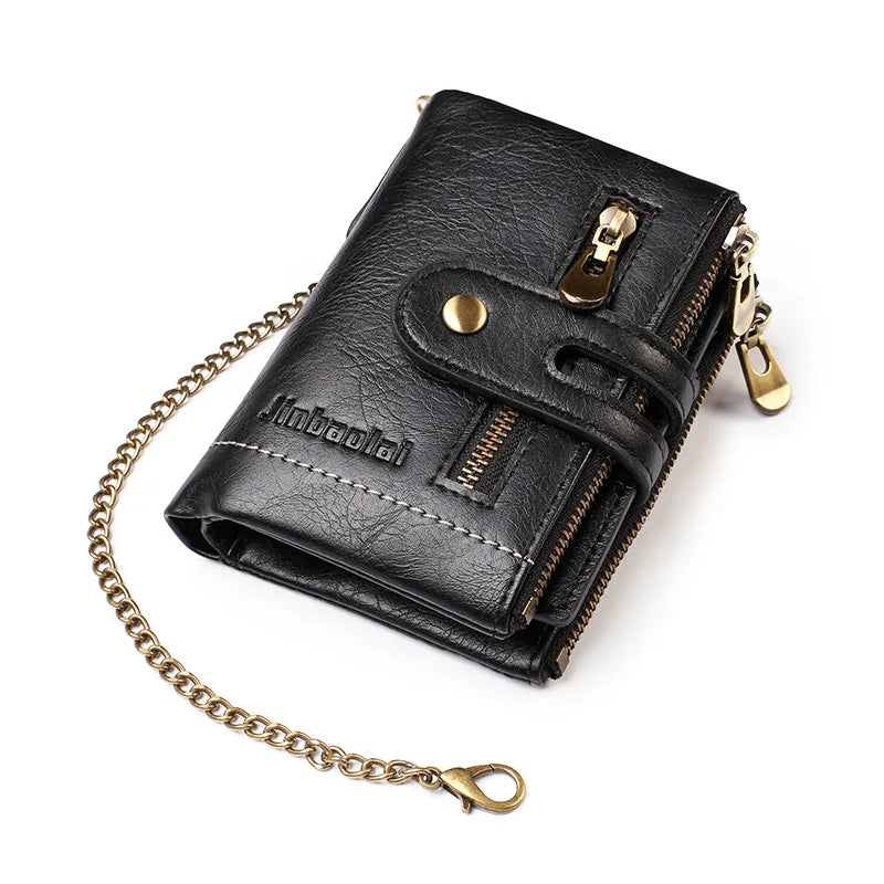 Men's Wallets New PU Leather Zipper Pocket Multifunctional Anti Theft Chain Credit Card Holder Coin Storage Bag Retro Wallet