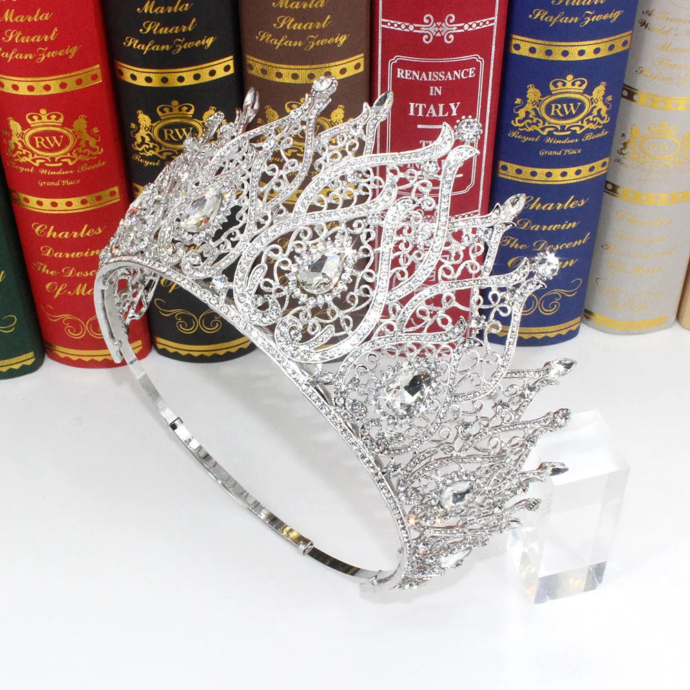 European Big Miss Universe Bridal Crowns Cubic Zircon Crystal Large Round Tiaras Queen Wedding Party Stage Show Hair Accessories - EUFASHIONBAGS