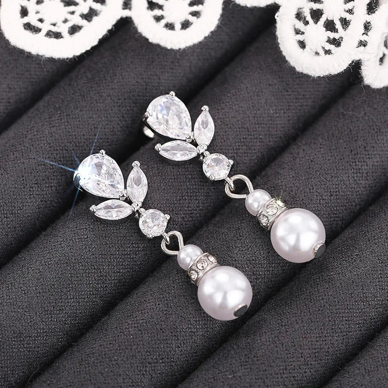 Graceful Imitation Pearl Drop Earrings with Sparkling Cubic Zirconia Chic Ear Accessories for Wedding Charm Daily Jewelry - EUFASHIONBAGS