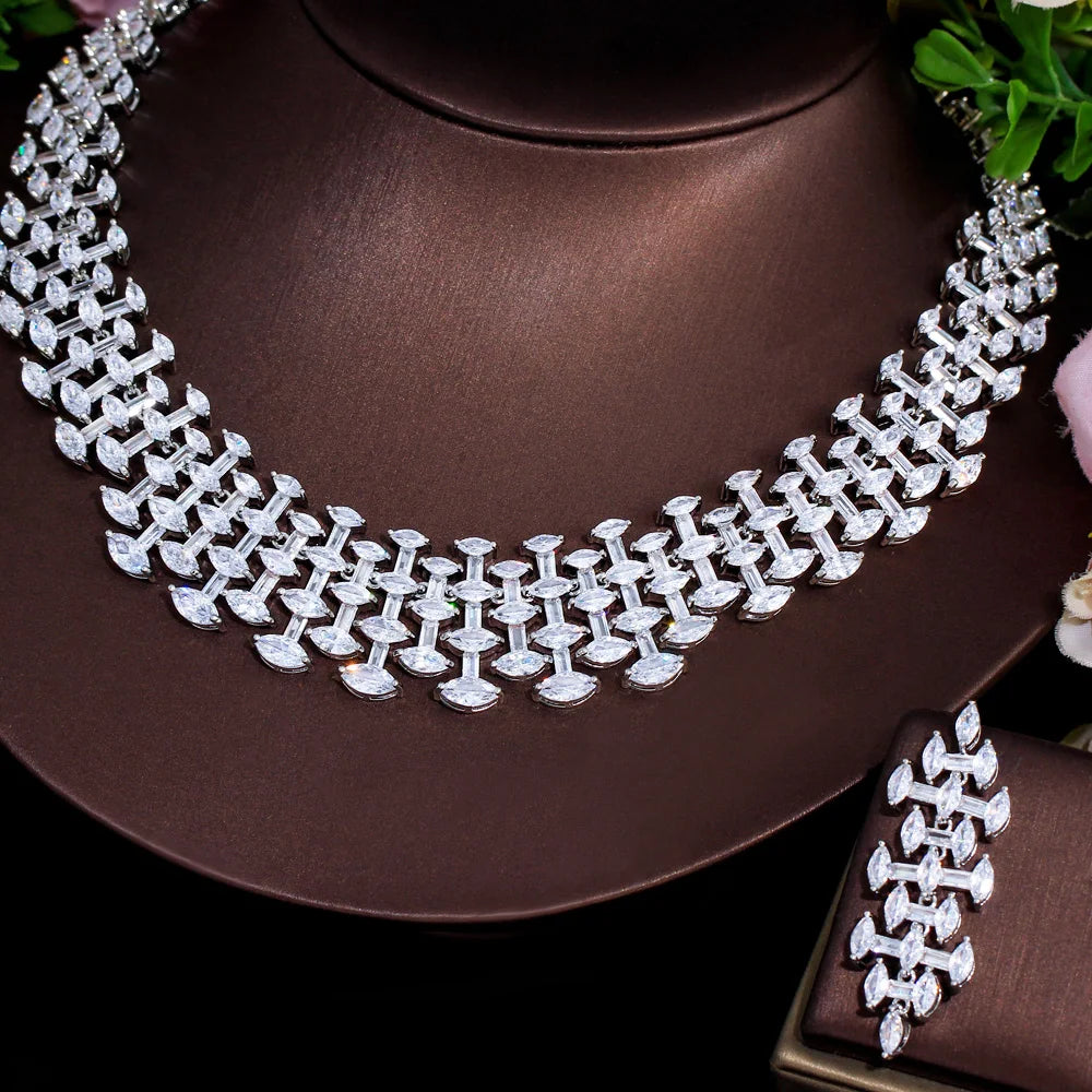 Super Shiny White Cubic Zirconia Big Chunky Party Wedding Necklace Bridal Jewelry Sets Costume Accessories - EUFASHIONBAGS