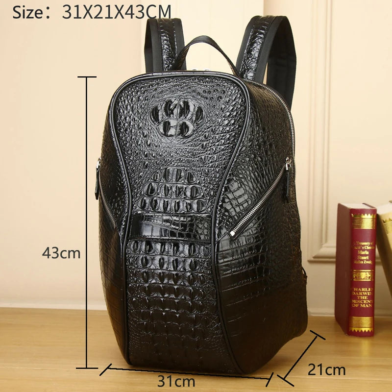 New Real Cowhide leather Crocodile Pattern Men's Backpack Business Casual Backpack Large Travel Bag genuine leather bag - EUFASHIONBAGS