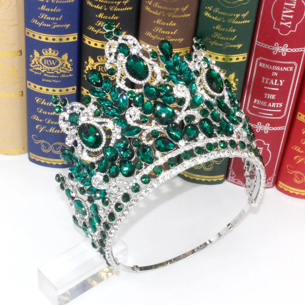 New Baroque Miss Universe Big Round Crown Luxury High Royal Queen Wedding Crowns Crystal Banquet Tiaras Costume Hair Accessories - EUFASHIONBAGS