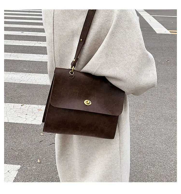 Vintage Coffee Shoulder Bag Women Preppy Style Leather Casual Crossbody Bags Female Retro Jk Briefcase Tote Bag Aethetic