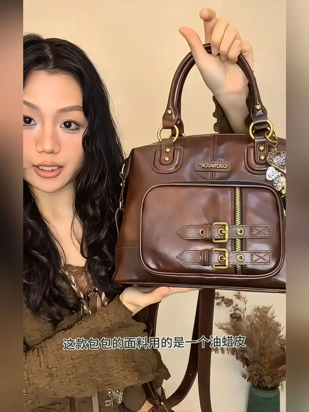 Retro Brown Large Purse Women 2025 Vintage Leather Handle Mini Backpacks Ladies Hot Girls Y2k Bags Aesthetic