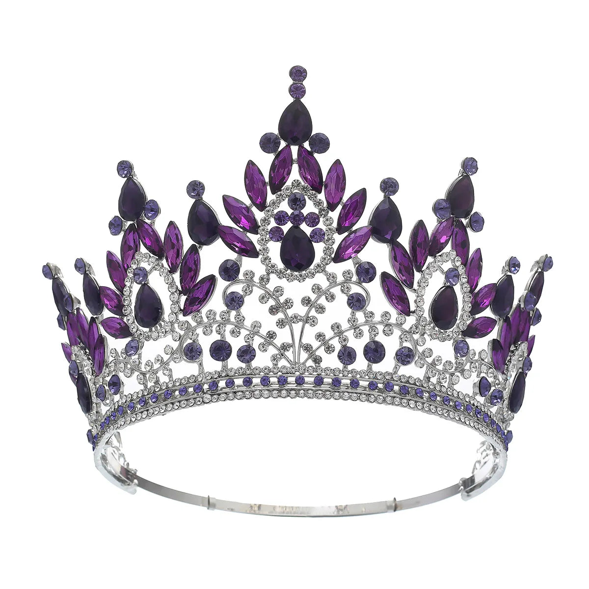 Baroque High Royal Queen Purple Crystal Wedding Crown for Women Rhinestone Banquet Tiaras Party Costume Hair Jewelry Accessories