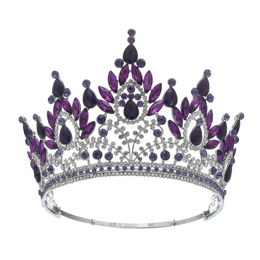 Baroque High Royal Queen Purple Crystal Wedding Crown for Women Rhinestone Banquet Tiaras Party Costume Hair Jewelry Accessories - EUFASHIONBAGS