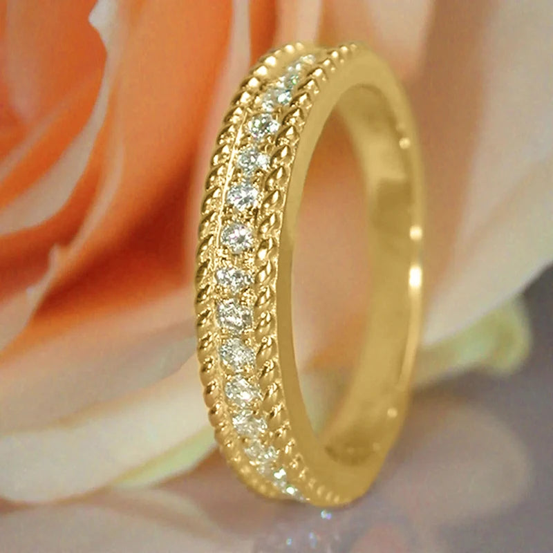 Stylish Gold Color Finger Ring Lady Luxury Engagement Jewelry with Brilliant Zirconia Fashion Wedding Band Accessories - EUFASHIONBAGS