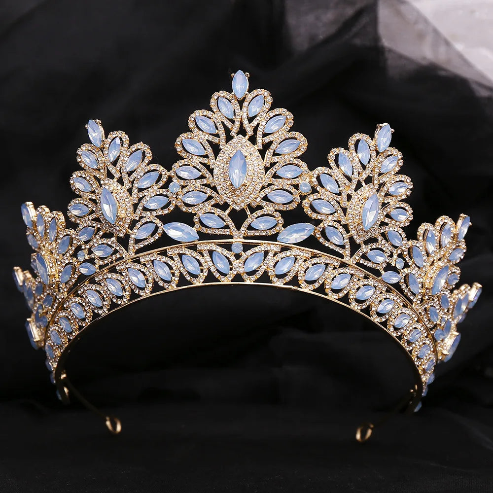 Blue Opal Bride Wedding Crown Princess Headdress Bridal Tiaras Crowns Diadem CZ Headwear Party Wedding Hair Jewelry Accessories - EUFASHIONBAGS