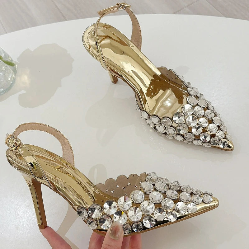 Shiny Rhinestone High Heeled Sandals for Women Pointed Toe Luxury Party Dress Shoes Sexy Diamond Brand High Heels Ladies Pumps