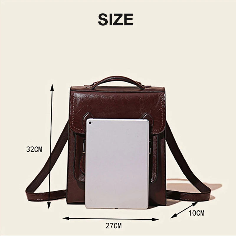 Genuine Leather Women's Backpack Vintage Cowhide Preppy Style Girls School Bag Large Capacity Women Shoulder Bags