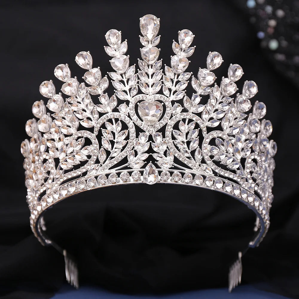 Luxury High Royal Queen AB Color Wedding Crowns Comb Women Purple Crystal Banquet Tiaras Party Costume Hair Jewelry Accessories