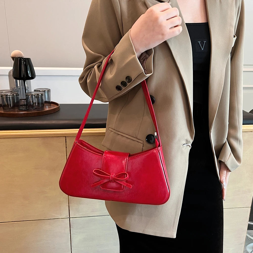 Fashion PU Leather Shoulder Bag for Women Y2K Bag for Girls Leisure Armpit Red Handbag Purses Travel Underarm Luxury Hand Bag