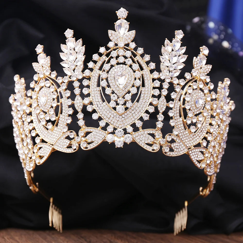 Luxury Big Crown Rhinestone Crystal Tiaras With Combs for Bride Diadem Princess Wedding Crowns Pageant Hair Jewelry Accessories - EUFASHIONBAGS