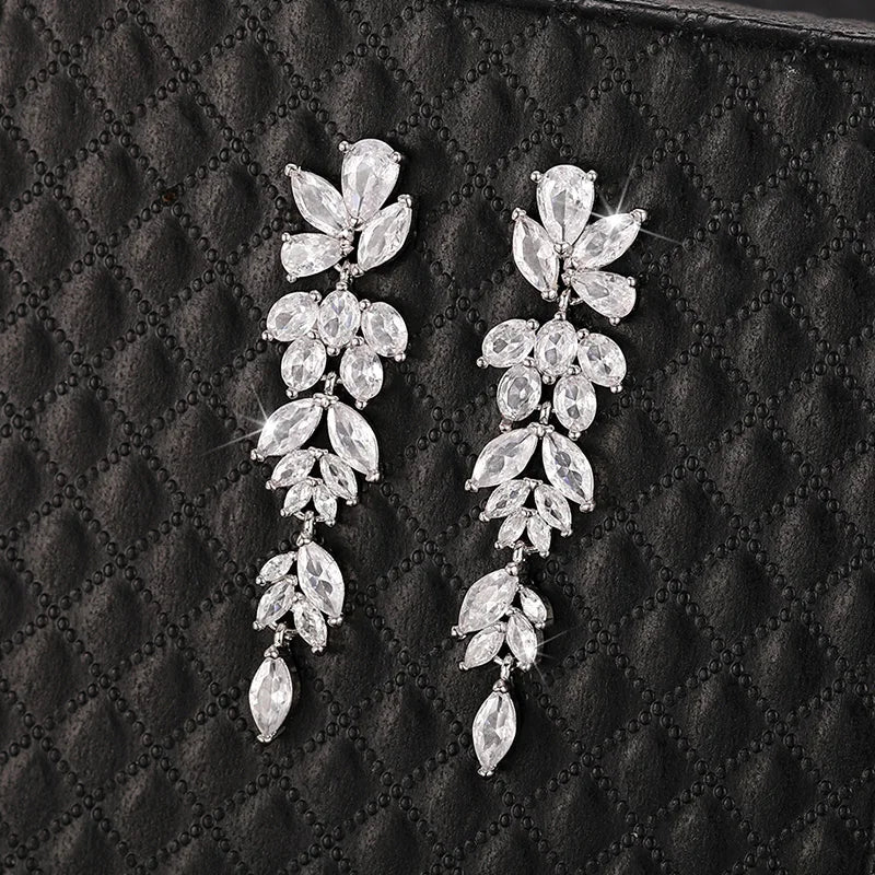 Long Pendant Earrings Lady Engagement Jewelry with Brilliant Zirconia Fashion Graceful Female Wedding Accessories - EUFASHIONBAGS