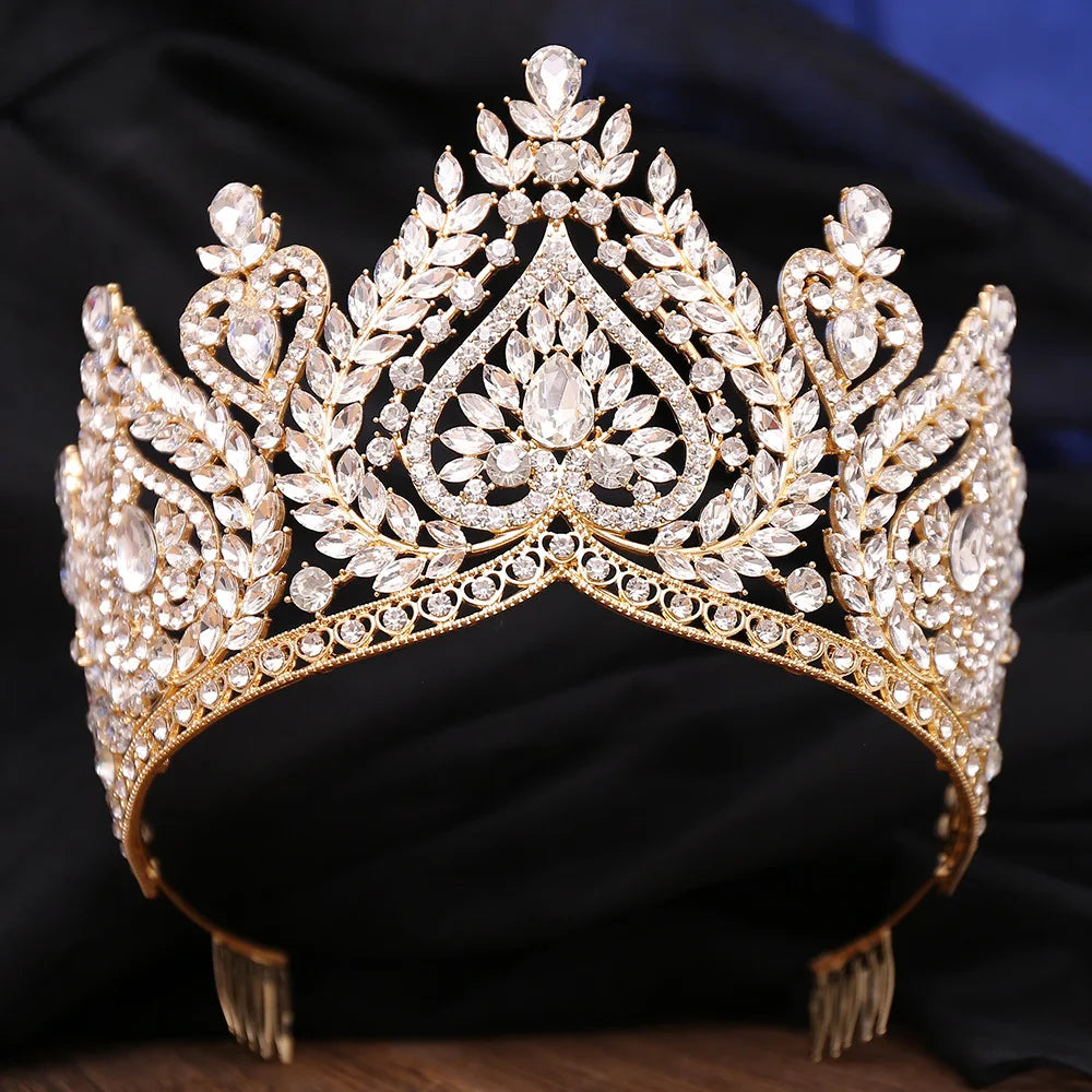 AB Color Crystal Tiaras for Brides Diadem Princess Crown Combs Headwear Wedding Dress Hair Jewelry Pageant Headdress - EUFASHIONBAGS