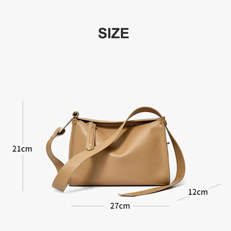 New Cowhide Women's Shoulder Bag Fashion Rivet Adjustable Shoulder Strap Woman Crossbody Bags Genuine Leather Casual Bag