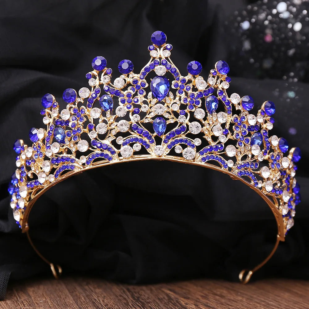 Luxury Royal Rhinestone Leaves Wedding Crown AB Color Crystal Tiaras Bridal Dress Hair Accessories Baroque Headband Queen Diadem - EUFASHIONBAGS