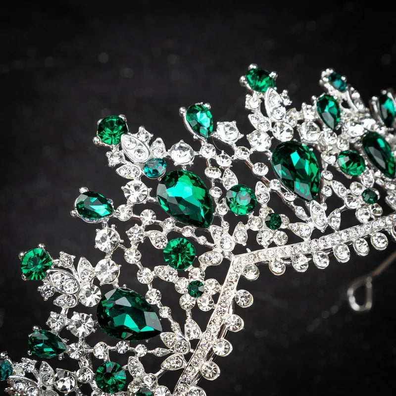 Baroque Luxury Silver Color Green Crystal Bridal Crowns Tiara Rhinestone Diadem Tiaras for Bride Headbands Wedding Accessories - EUFASHIONBAGS