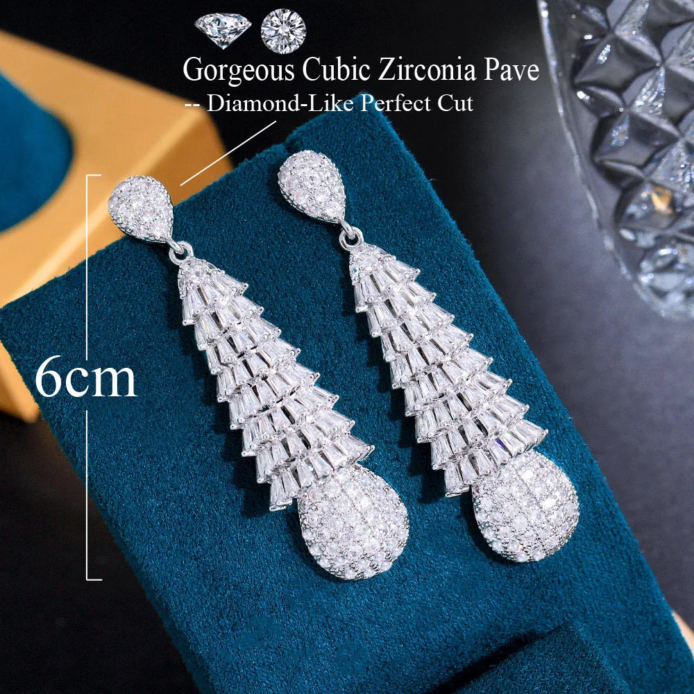 Delicate Long Dangling Cluster Baguette Cubic Zirconia Drop Earrings for Wedding Brides Jewelry Accessories