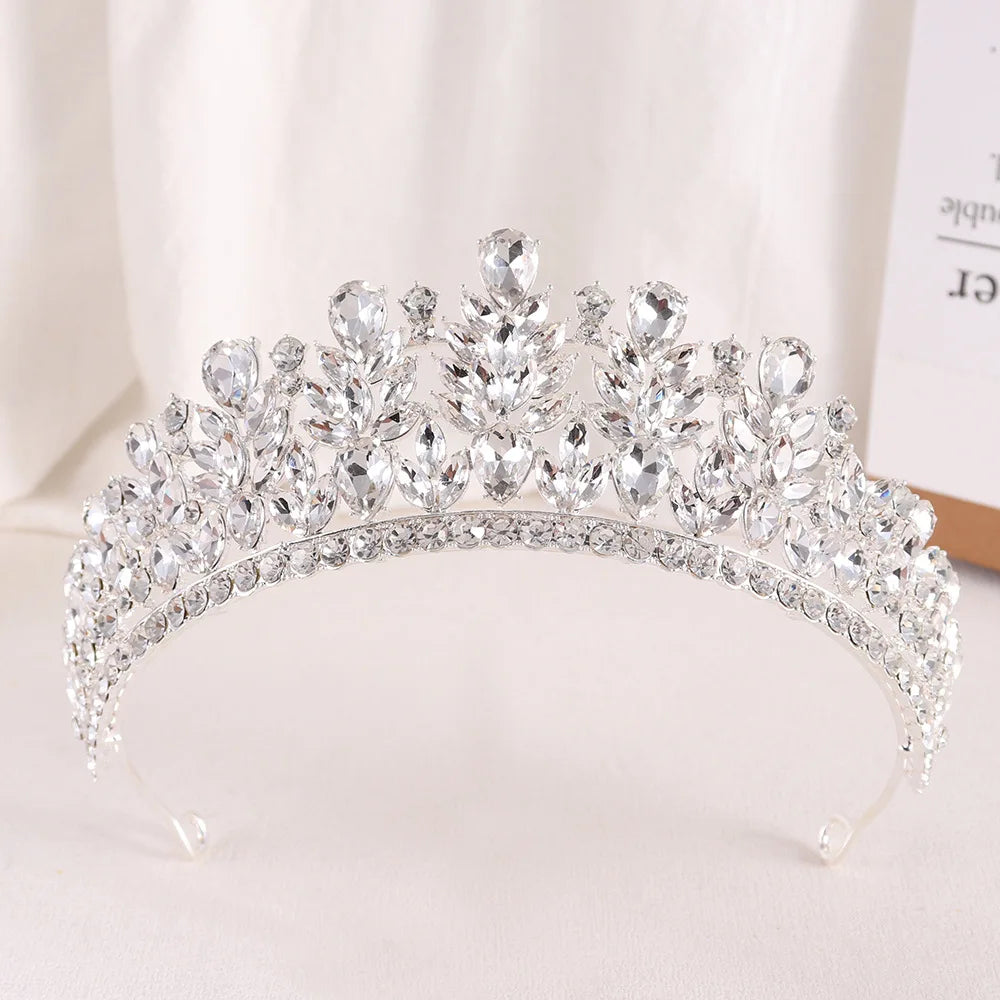 Baroque Retro Forest Wine Red Crystal Diadem Leaf Tiaras Royal Queen Bridal Crown Luxury Wedding Dress Hair Costume Accessories - EUFASHIONBAGS