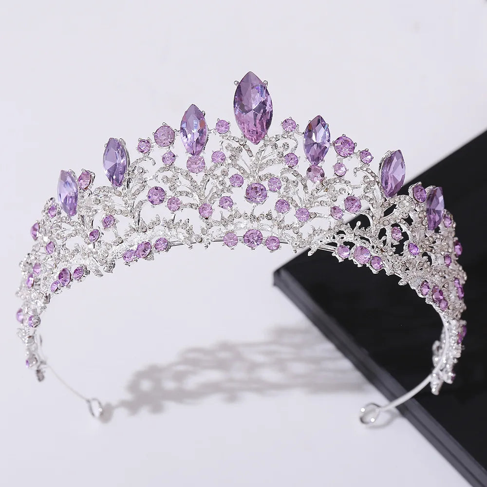 New Baroque Luxury Purple Crystal Bridal Tiaras Cubic Zircon Crown Rhinestone Pageant Diadem Headpieces Wedding Hair Accessories - EUFASHIONBAGS