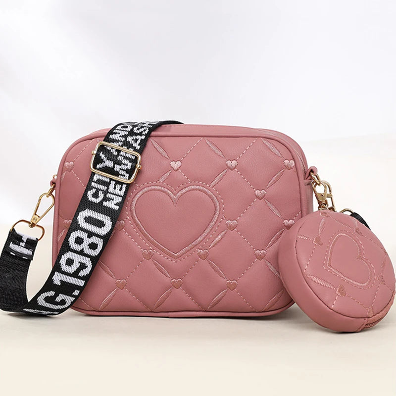 Women's Armpit Bag New Mother Two-piece Set PU Leather Texture Heart-shaped Pattern Crossbody Bag Small Shoulder Bag - EUFASHIONBAGS