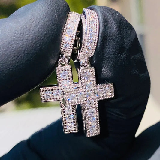 Dazzling Cross Pendant Earrings for Unisex Stylish Male Hiphop Accessories with Bright Zirconia Luxury Jewelry for Women