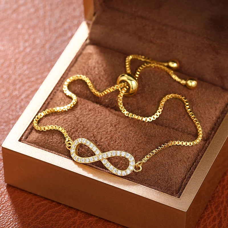 Trendy Simple Box Chain Bracelet Female Engagement Accessories Fashion Women Gold Color Bright Zirconia Hand Jewelry