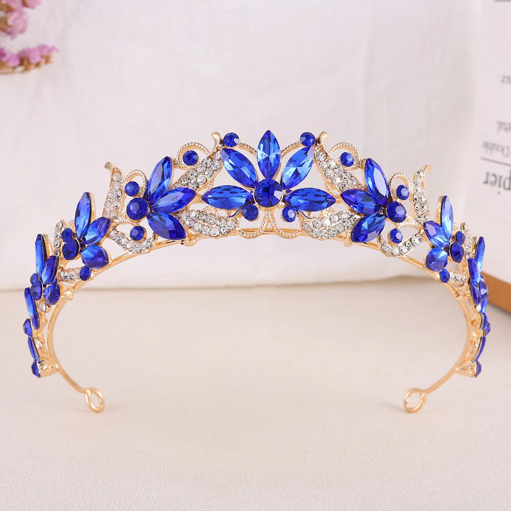 Baroque Opal Leaf Wedding Hair Tiara Crystal Bridal Tiara Crown Silver Color Diadem Veil Tiaras Bride Hair Accessories Headpiece - EUFASHIONBAGS