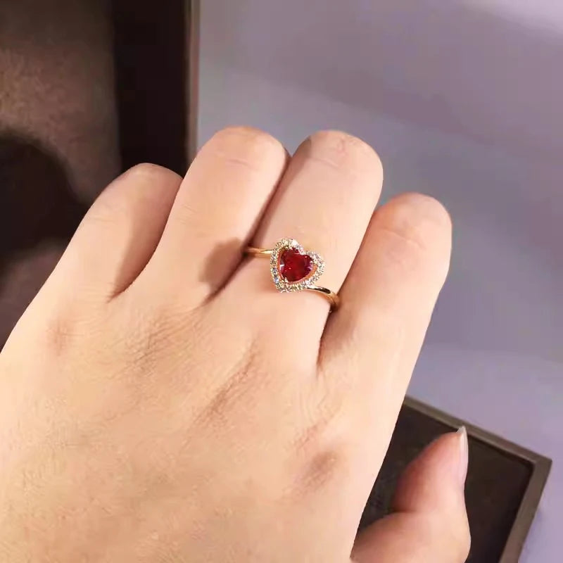 Red Love CZ Women Rings Gold Color for Wedding Engagement Heart Rings Anniversary Gift Jewelry Wholesale