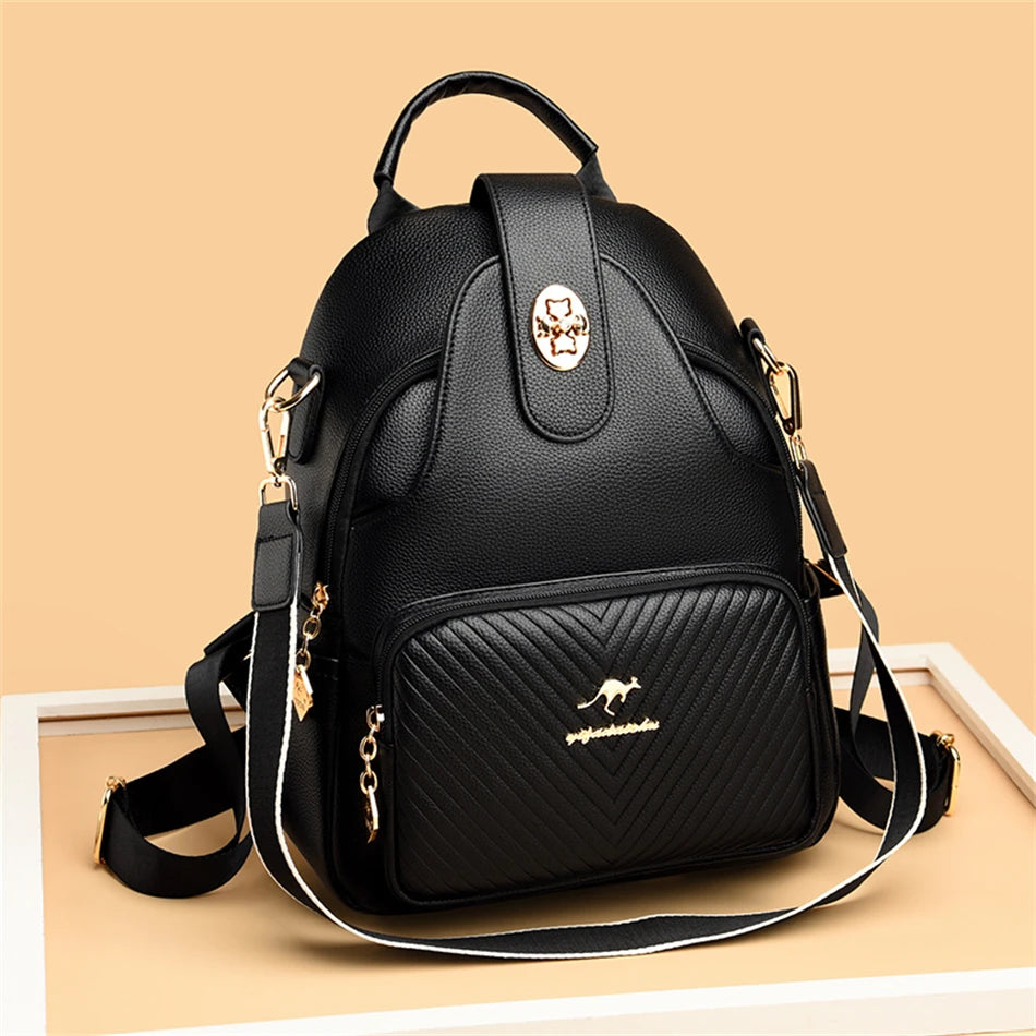 Designer Multifunctional Backpacks Women Fashion Anti theft Leather Travel Backpack Large Capacity School Bags for Teenage Girls - EUFASHIONBAGS