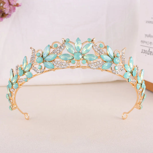 Baroque Opal Leaf Wedding Hair Tiara Crystal Bridal Tiara Crown Silver Color Diadem Veil Tiaras Bride Hair Accessories Headpiece - EUFASHIONBAGS