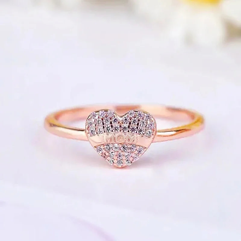 Romantic Heart Mom Design Rings for Women Noble Rose Gold Color Finger Accessories Modern Mother’s Day Best Gifts Jewelry