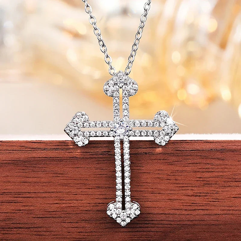 New Trendy Cross Pendant Necklace Women Daily Wear Statement Neck Accessories Gift Sparkling Cubic Zirconia Girls Jewelry - EUFASHIONBAGS